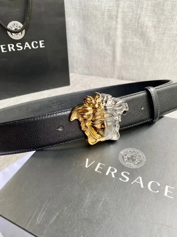 View 1 of Two-Tone Medusa Belt: Luxury Full-Grain Calfskin Accessory