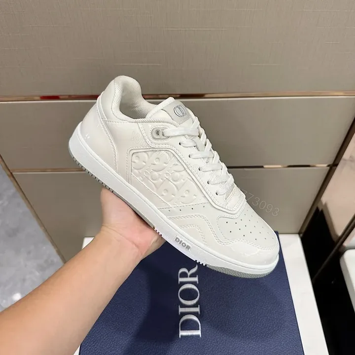 View 1 of Chic Vault White Leather Sneaker - Dior-Inspired Monogram Texture