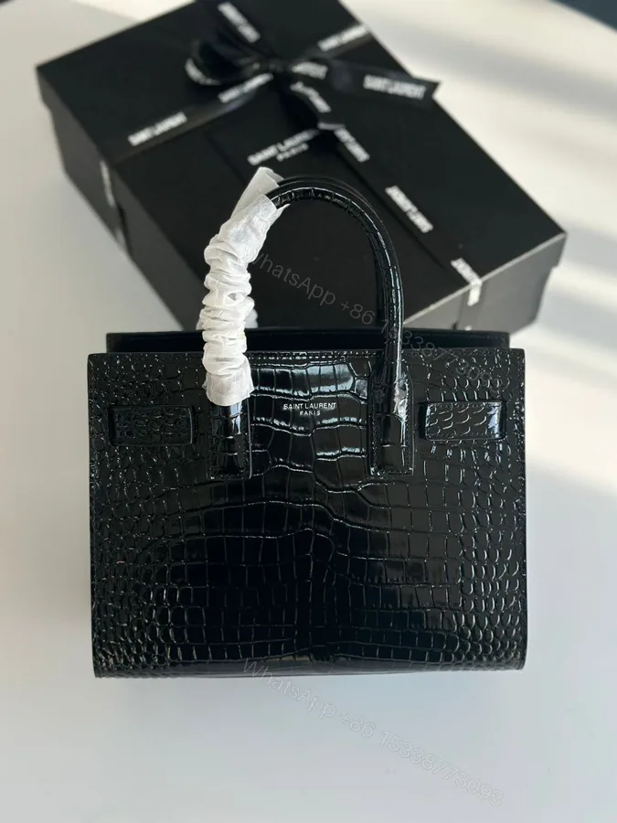 View 1 of Saint Laurent Croc Embossed Leather Nano Classic Sac De Jour Tote