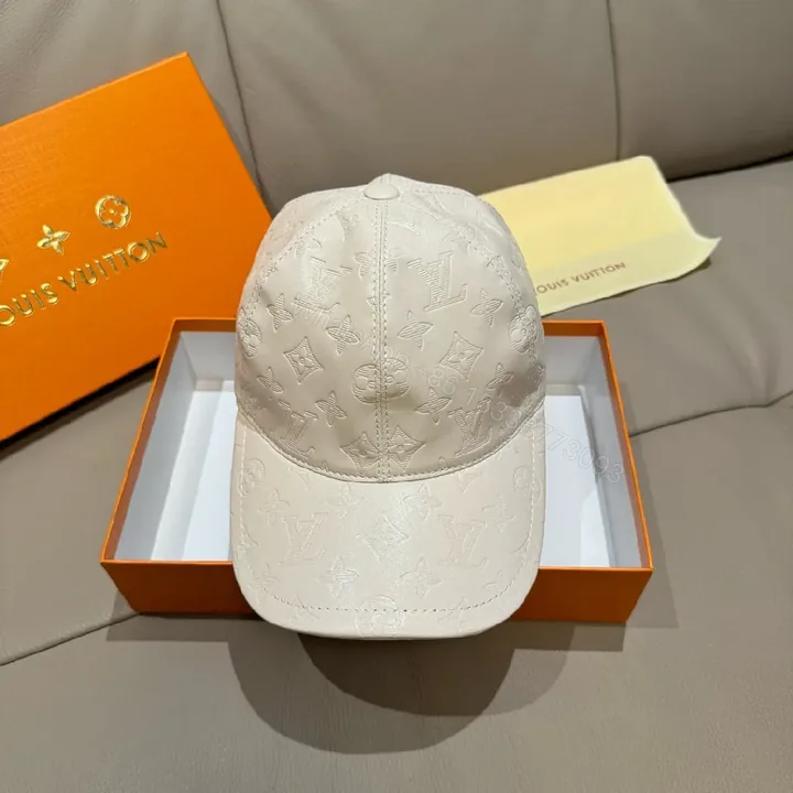 View 1 of Ivory Monogram Texture Cap – Luxe Casual Style Cap