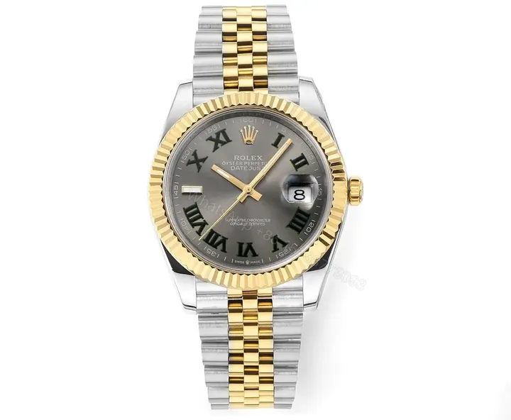 View 1 of Rolex Datejust 41 Yellow Rolesor Fluted Jubilee Slate Roman Dial Watch 126333-0020