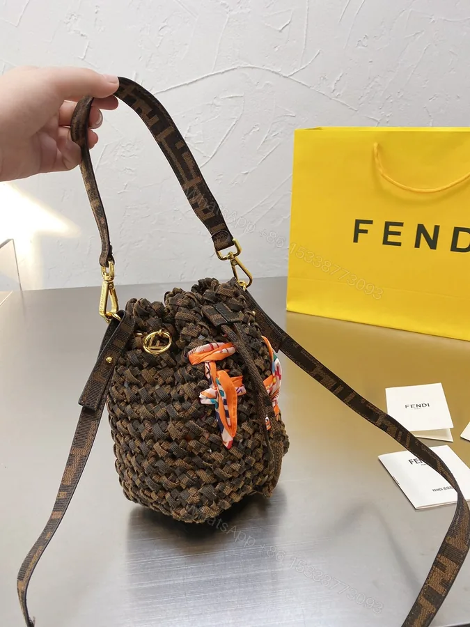 View 1 of Fendi Fendi Mon Tresor FF Jacquard Drawstring Bucket Bag