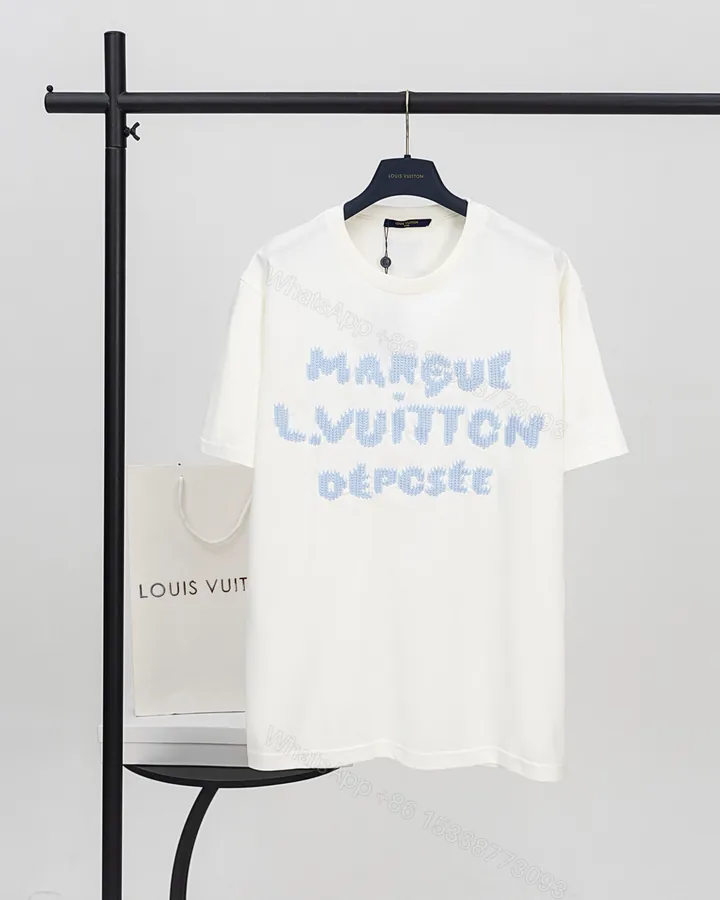 View 1 of LV A貨男款Marque Logo短袖T恤 清新藍字款
