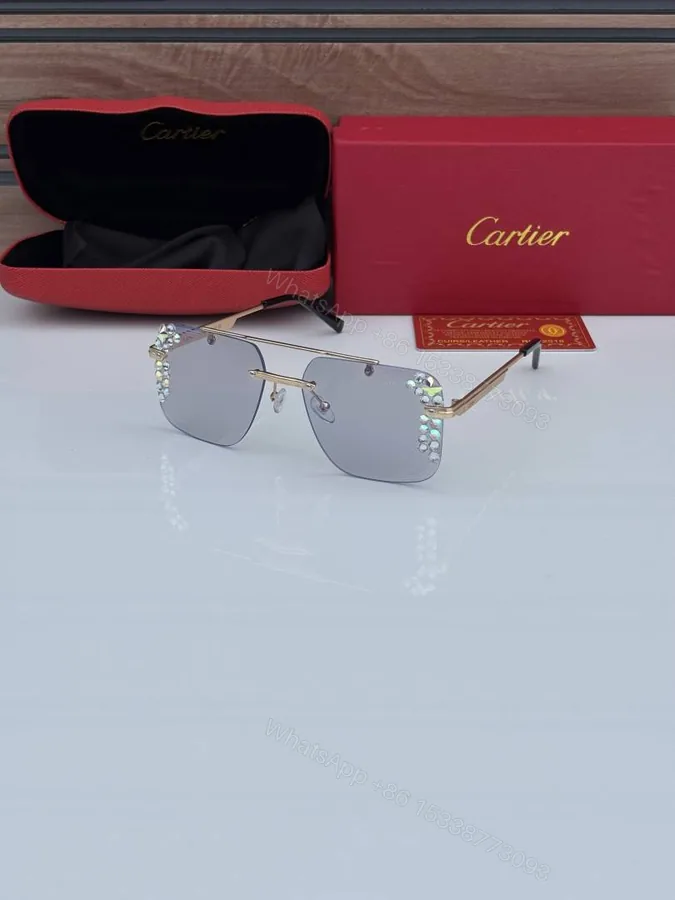 View 1 of First Copy Cartier Silver Aviator Sunglasses Grey Lens Unisex UV Protection