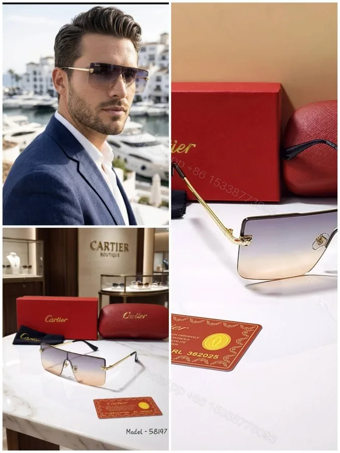View 1 of First Copy Cartier Rimless Gradient Sunglasses Gold Frame Unisex UV Protection