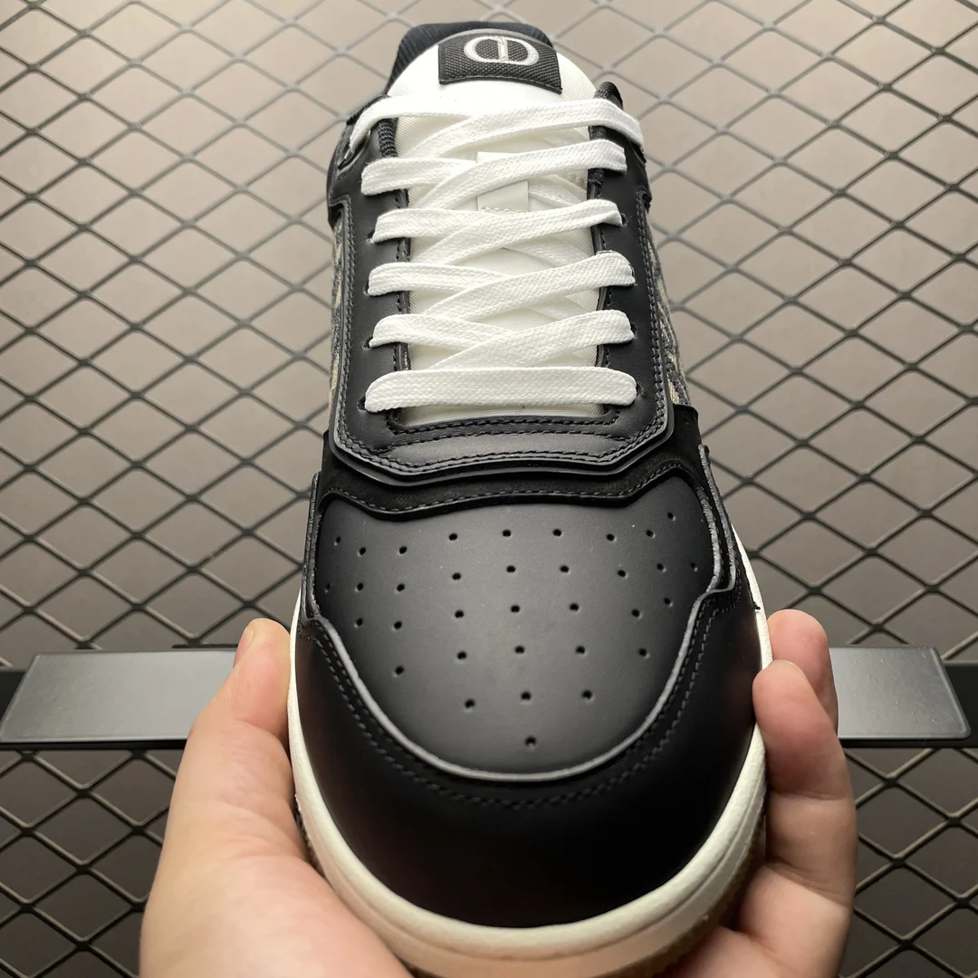 Dior B27 Uptown Low-Top Sneaker | Black Calfskin with Beige and Black Oblique