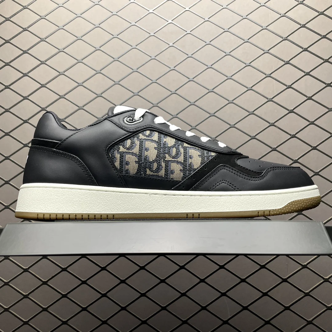 Dior B27 Uptown Low-Top Sneaker | Black Calfskin with Beige and Black Oblique