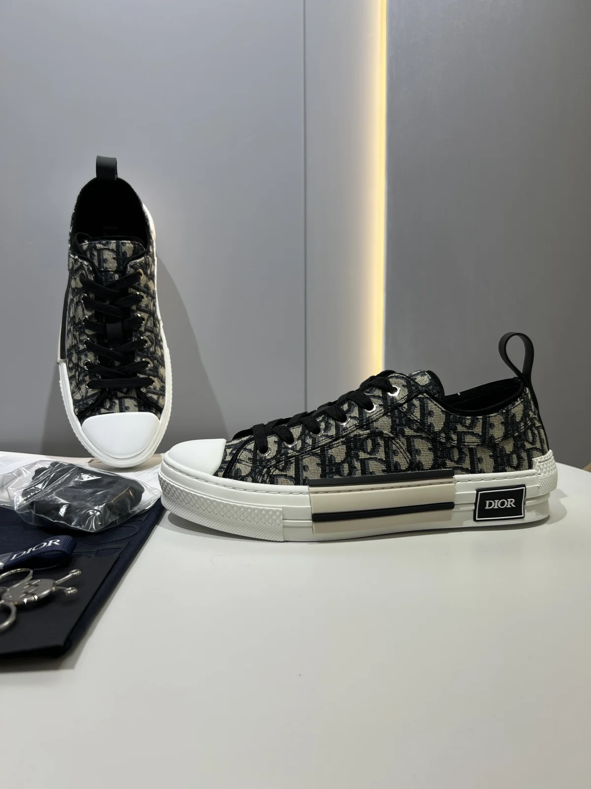 Dior B23 League High-Top and Low-Top Sneakers | Low · Beige and Black Oblique Jacquard