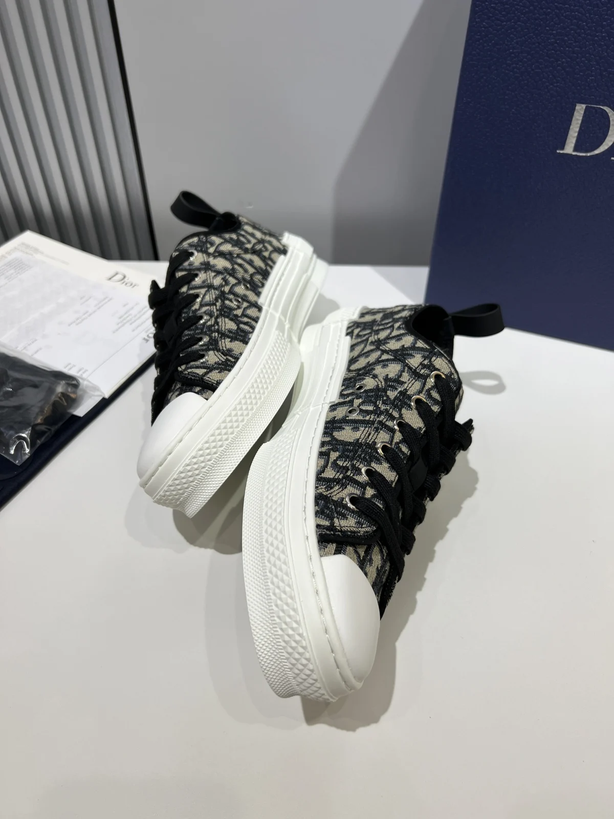 Dior B23 League High-Top and Low-Top Sneakers | Low · Beige and Black Oblique Jacquard