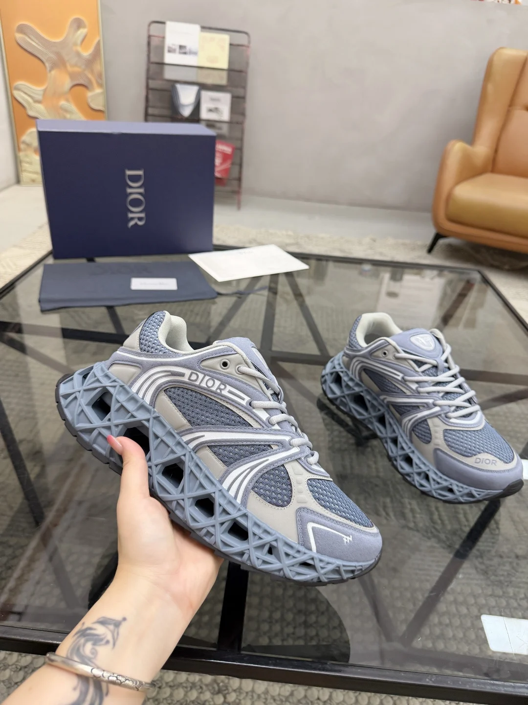 Dior B35 NXXT Sneaker | Blue and Gray Technical Mesh