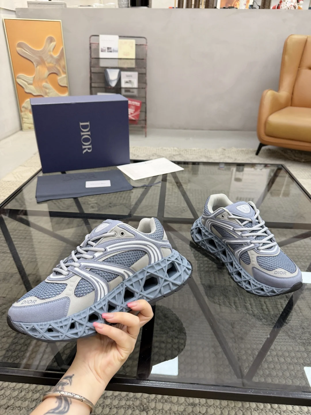 Dior B35 NXXT Sneaker | Blue and Gray Technical Mesh