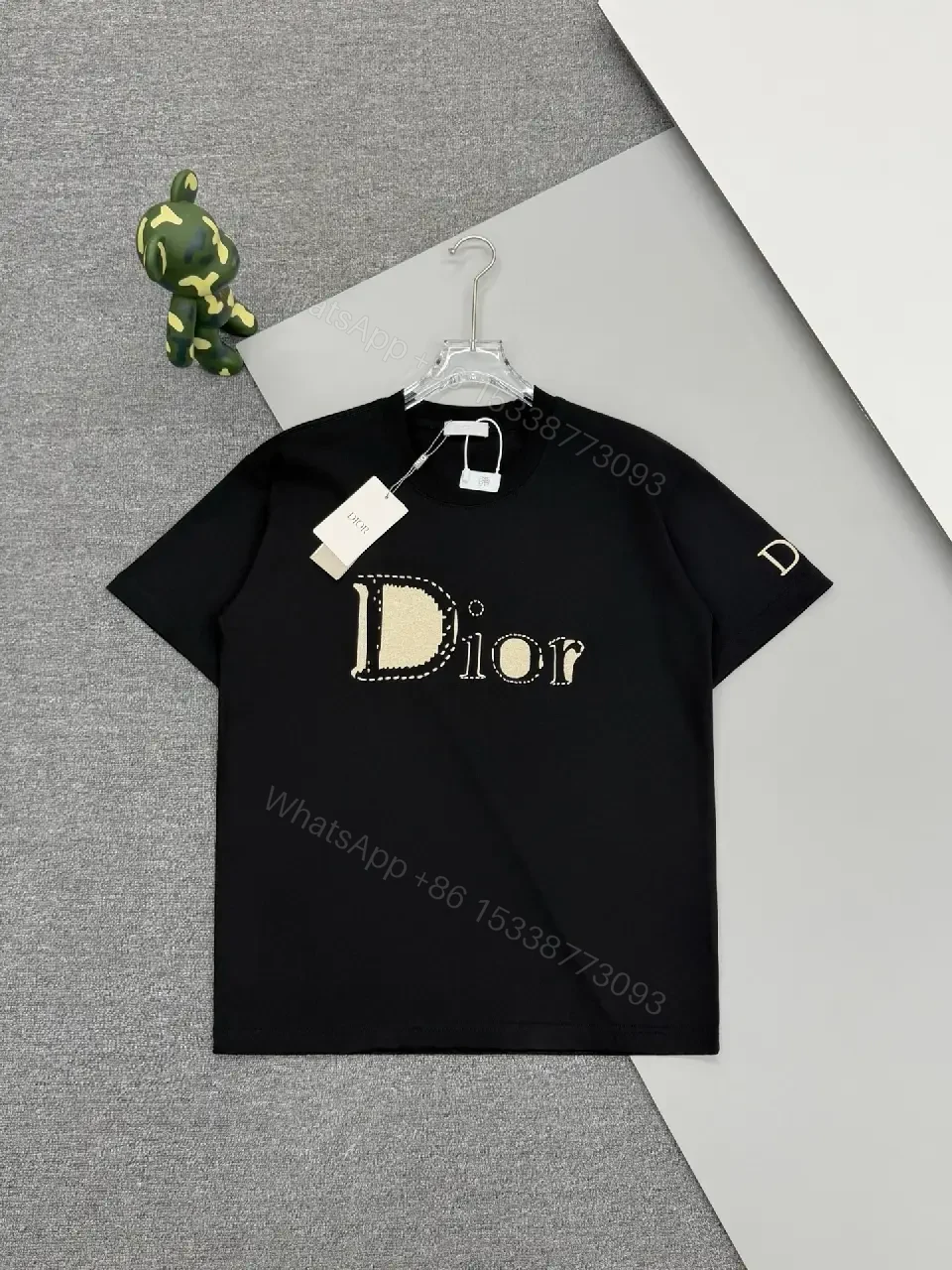 View 8 of Bold Black Cotton Tee: Subtle Luxe Dior Graphic