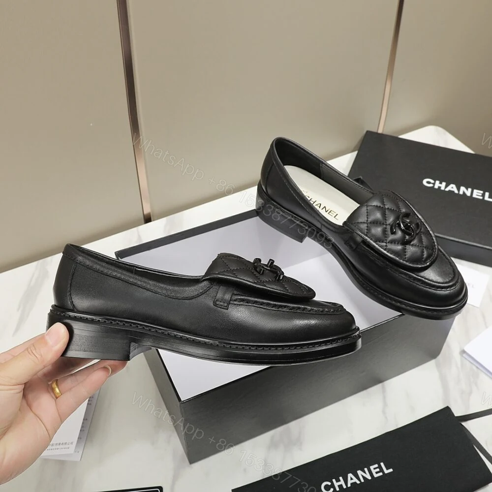 View 6 of Chanel CC Nib Turnlock Moccasins Flat Loafers Black