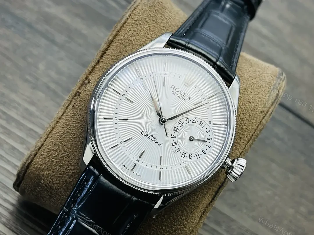 View 3 of Rolex Cellini Date 50519 39mm White Gold Black Dial Alligator Strap Watch 50519-014