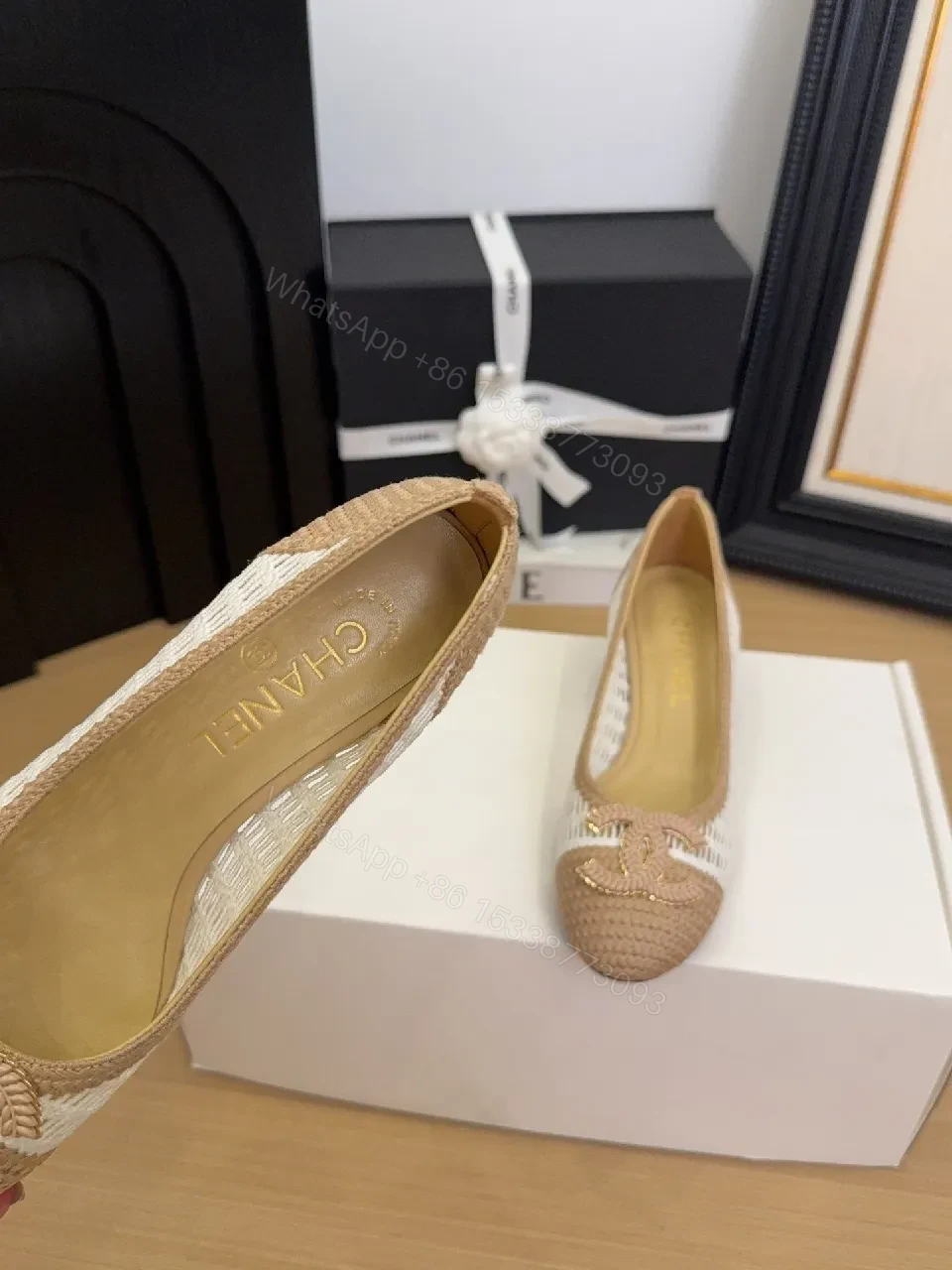 View 7 of Beige Jute Espadrille Flats with Logo Motif