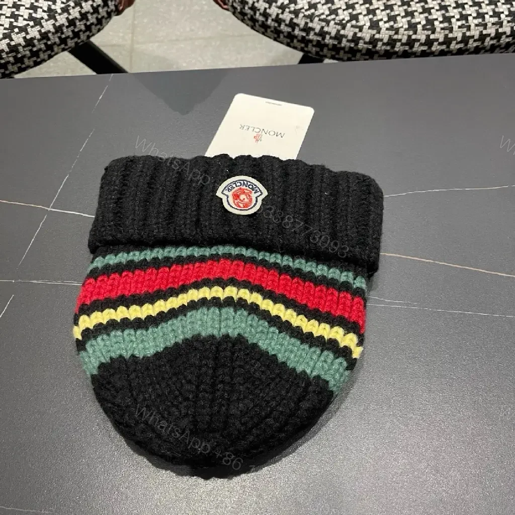 View 7 of Color-block Knit Beanie with Subtle Logo Cap