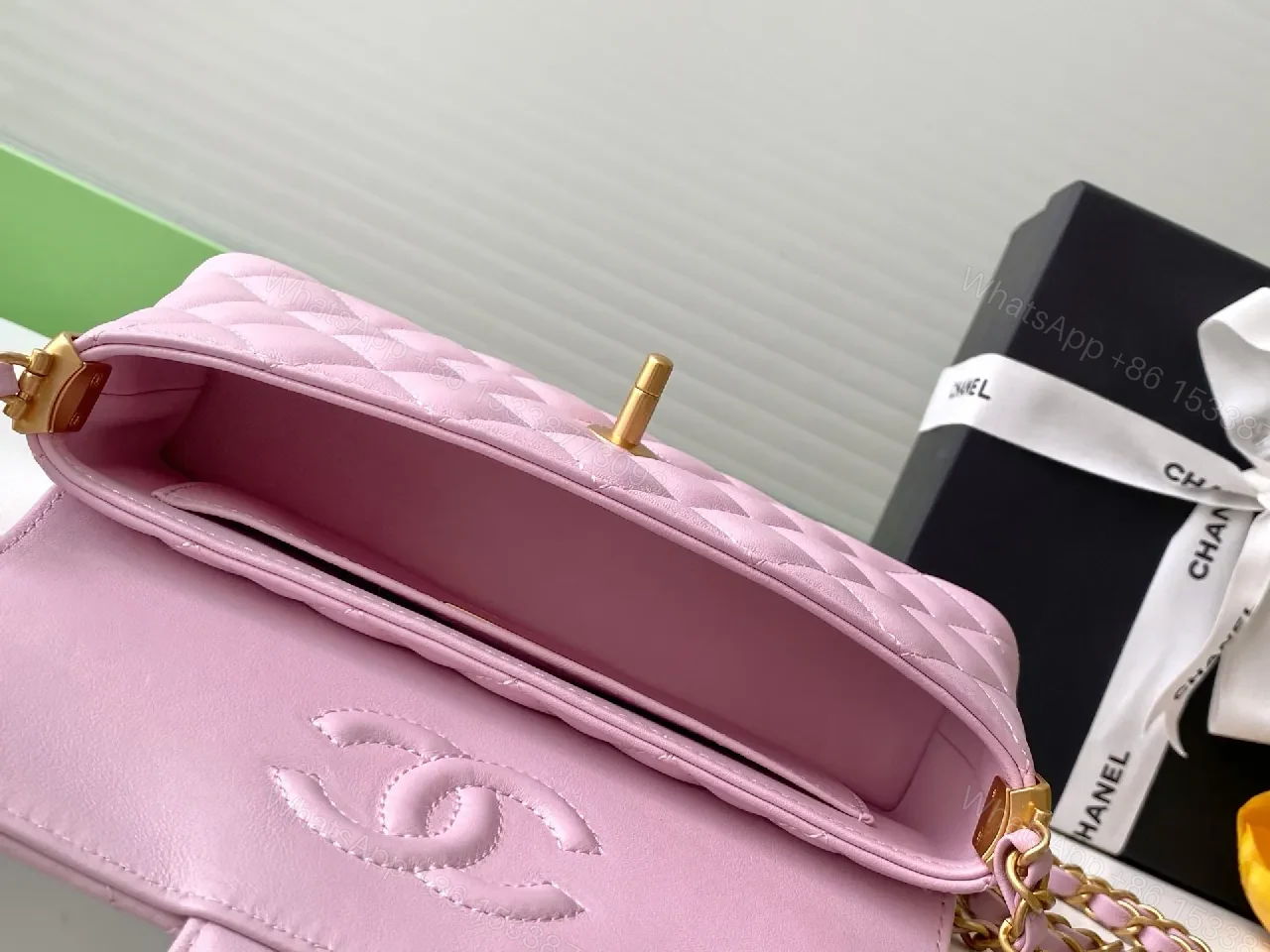 View 3 of Soft Pink Quilted Bag – Gold Hardware, Modern Elegance, Everyday