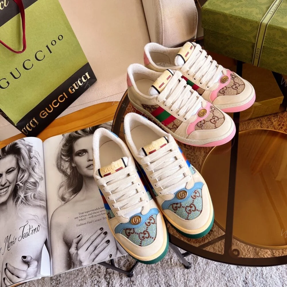 View 5 of Gucci Women’S Screener Sneaker With Crystals Pink ‎677423 9SFR0 2587