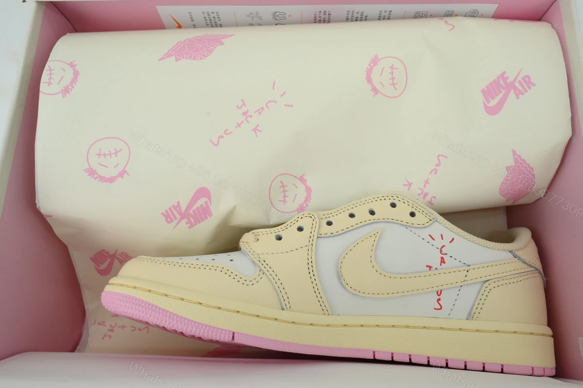 View 7 of Travis Scott x Air Jordan 1 Retro Low OG 'Muslin Pink' IQ7604-100
