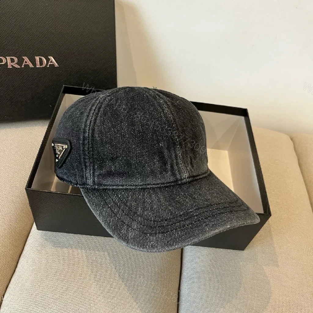 View 8 of Denim-Texture Cap with Subtle Prada Emblem, Casual Luxe Cap