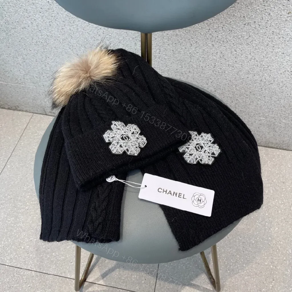 View 5 of Black Knit Set: Embellished Snowflake Beanie + Scarf Duo