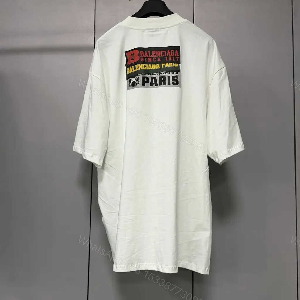 View 6 of White Cotton Oversize T-Shirt Balenciaga Graphic Patch Style Trendy Top