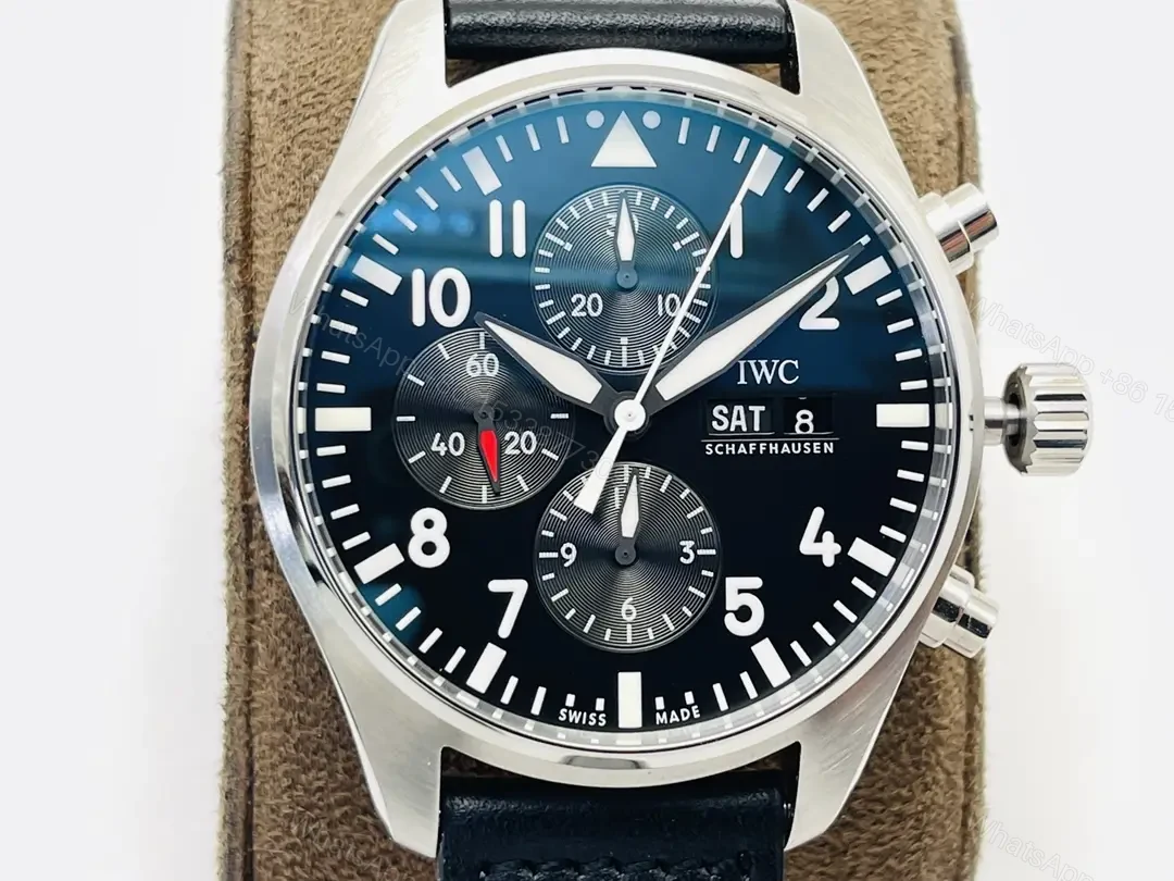 View 4 of IWC Black Blue Pilot Chronograph Leather Strap Ultimate 43MM IWC-PILOT-CHR-BBK43-L