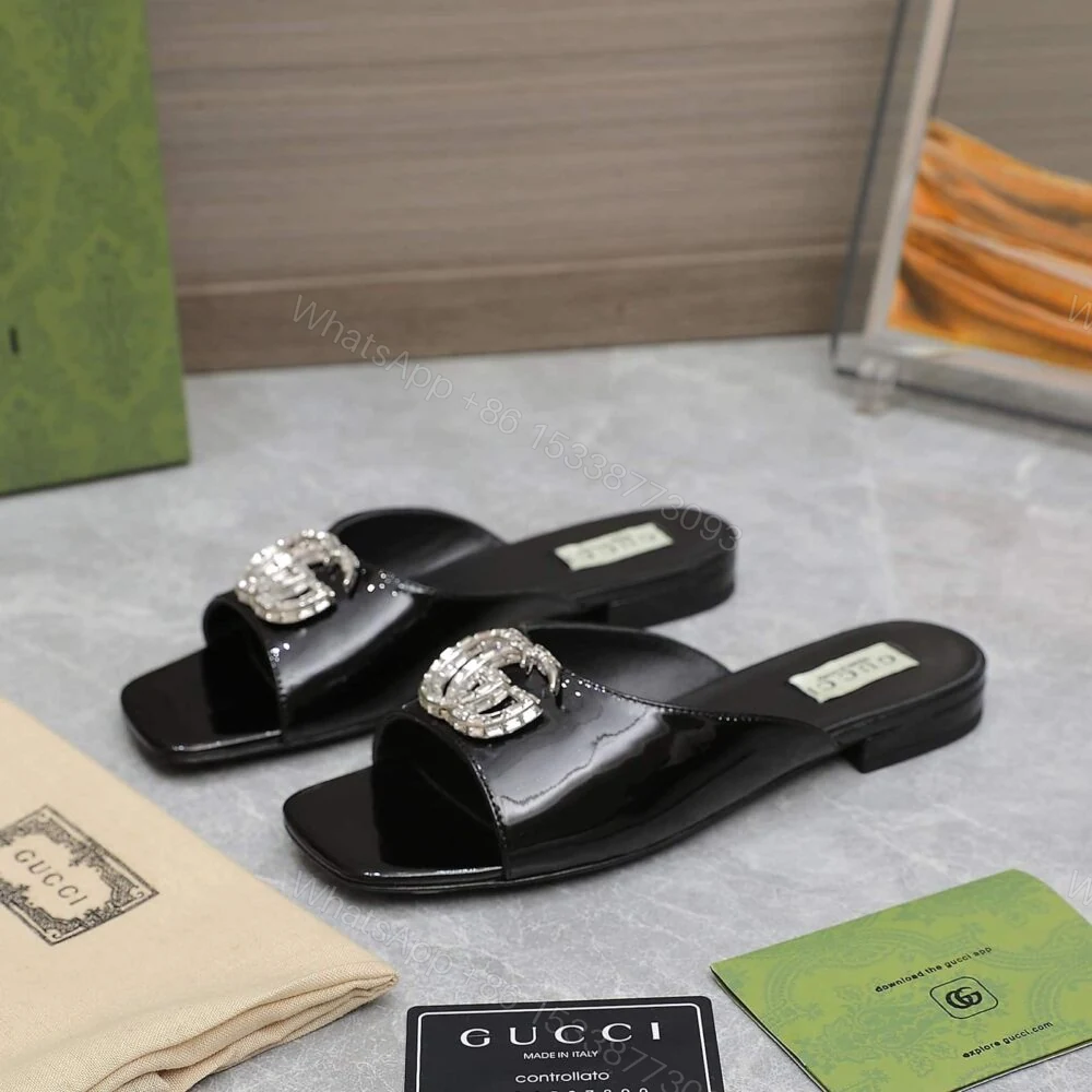 View 2 of Gucci GG Crystal Slippers Black