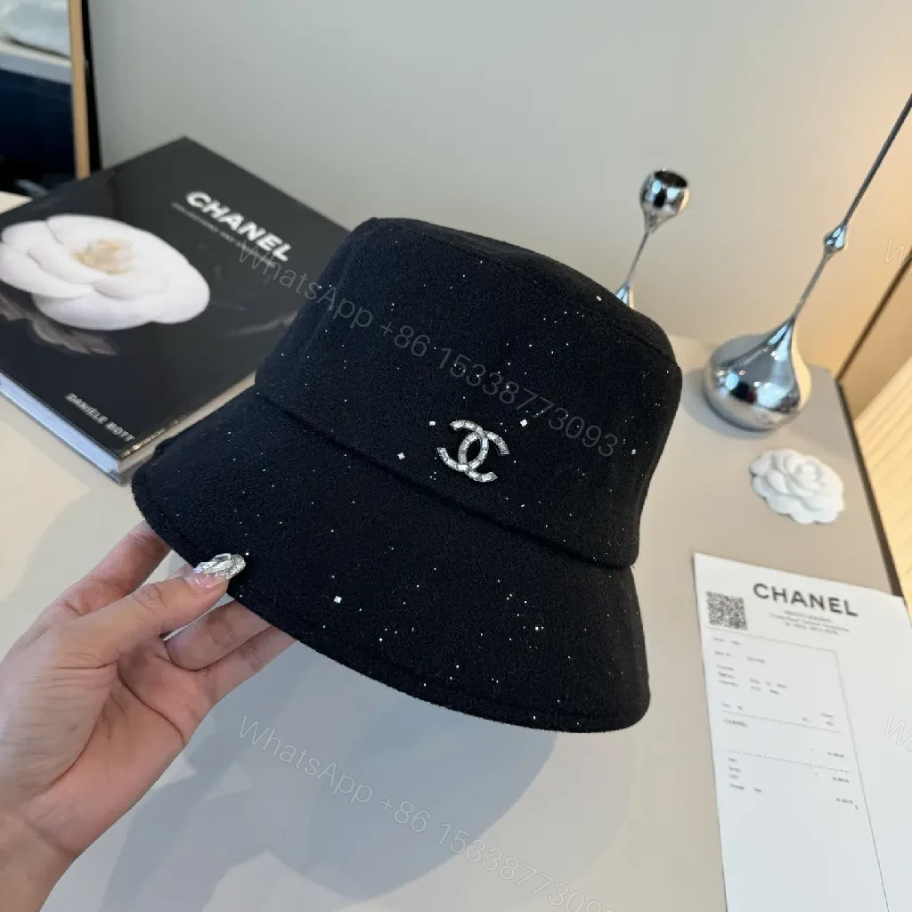 View 3 of Black Speckle Bucket Hat with Crystal Logo - Luxury Style