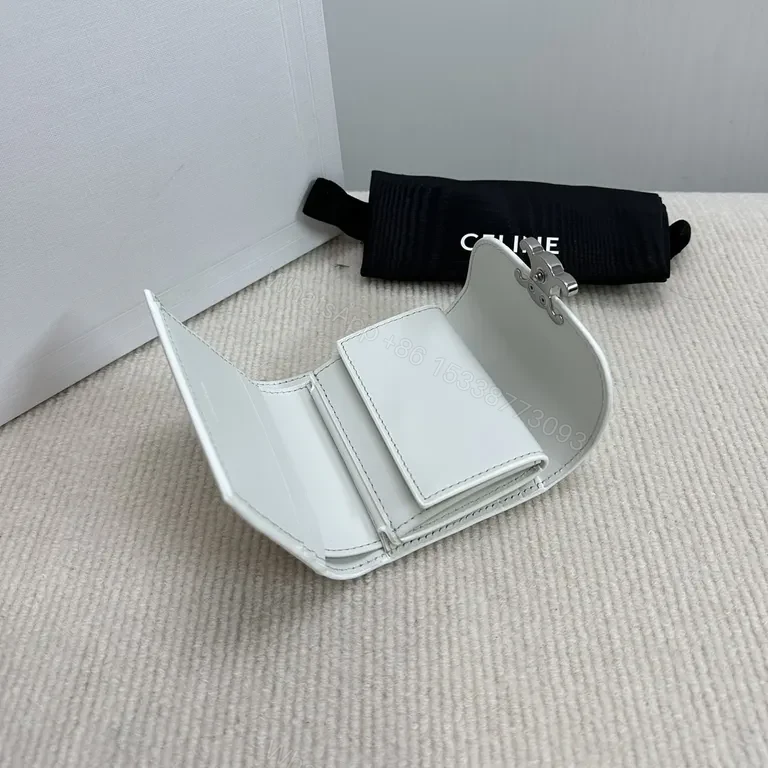 View 2 of Compact White Leather Wallet with Signature Hardware Minimalist Luxury