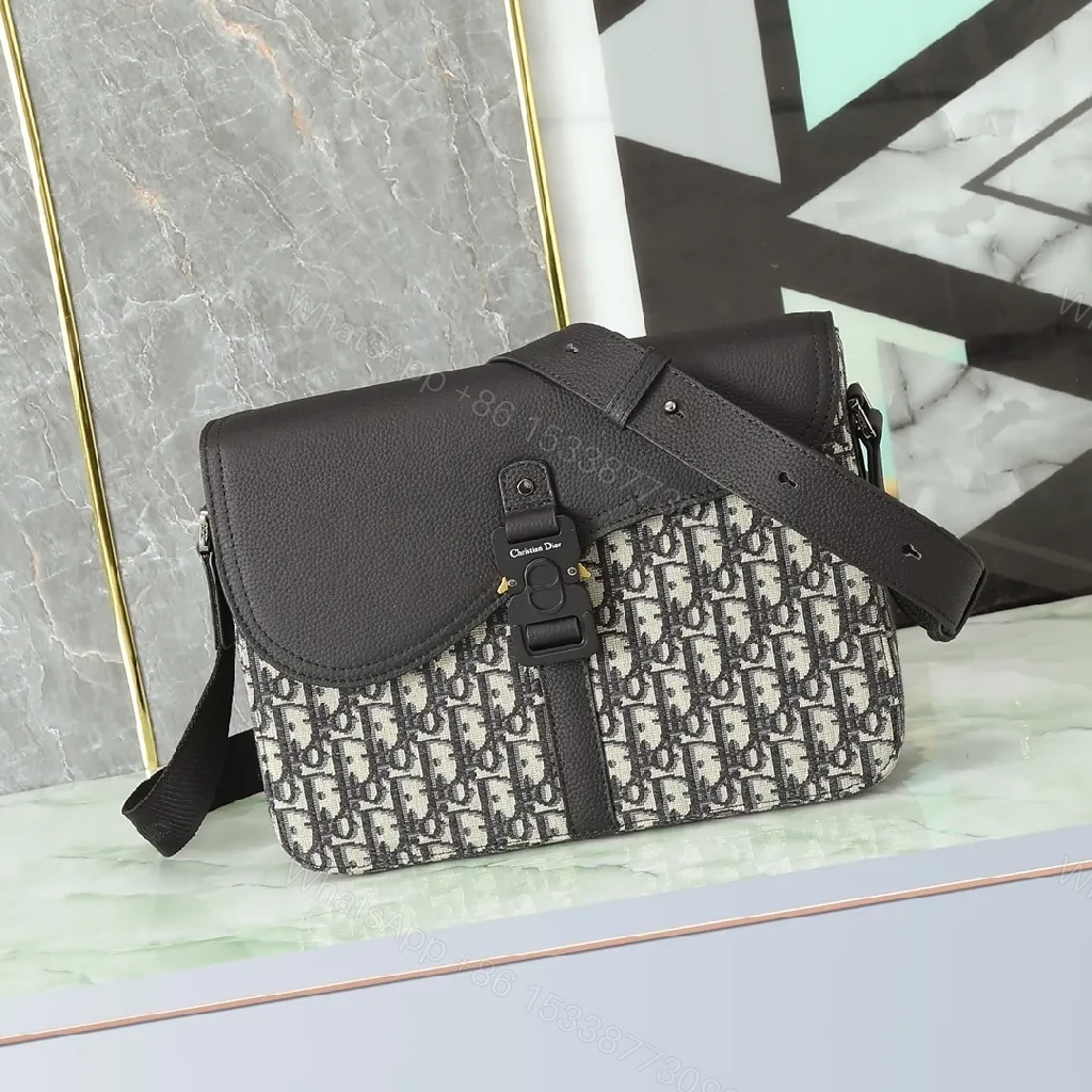 Texture-Black Leather & Canvas Crossbody with Monogram Pattern, Compact, Everyday Luxury Bag — view 1