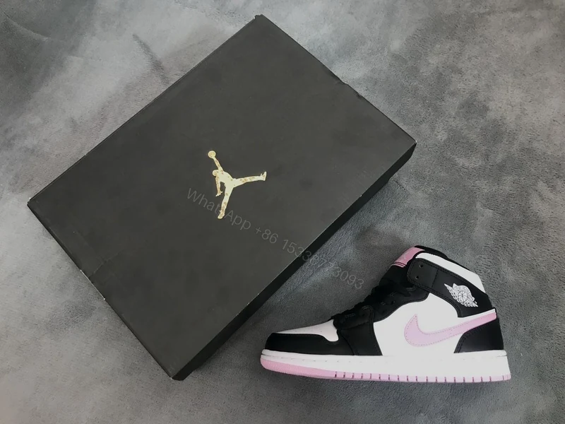 View 2 of Air Jordan 1 Mid White Black Light Arctic Pink (GS) 555112-103