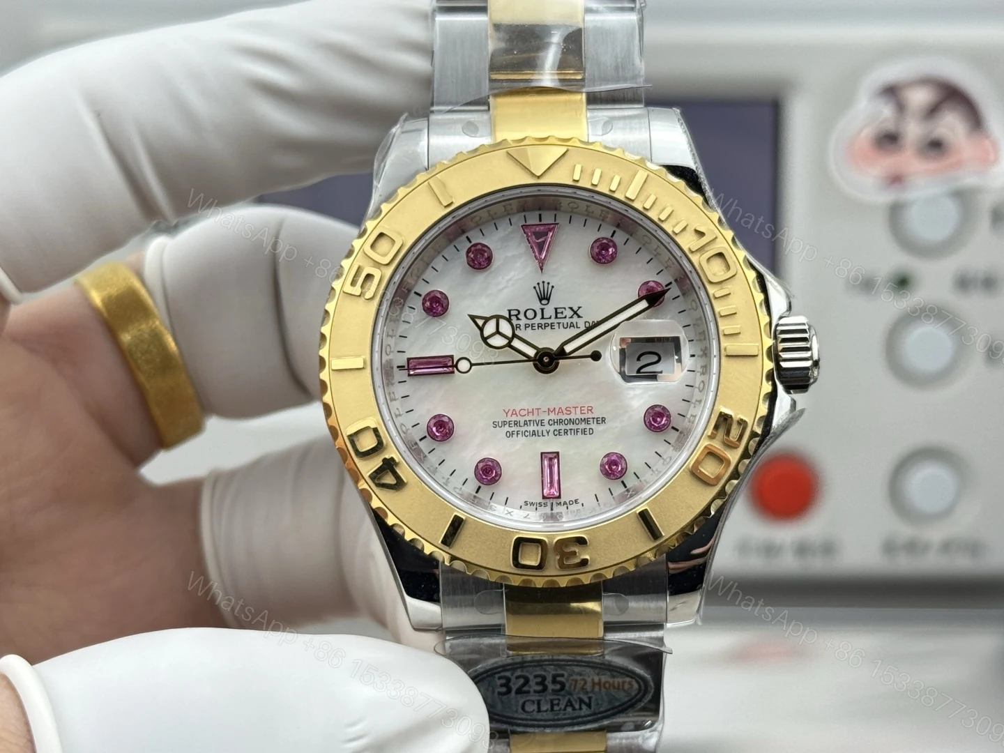 Rolex 原單 Yacht-Master 珍珠母贝盘粉钻刻度女款机械腕表 — view 1
