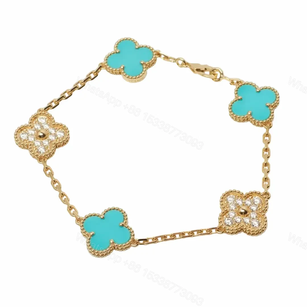 View 2 of Van Cleef Arpels Vintage Alhambra 5 Motifs Turquoise Diamonds Bracelet