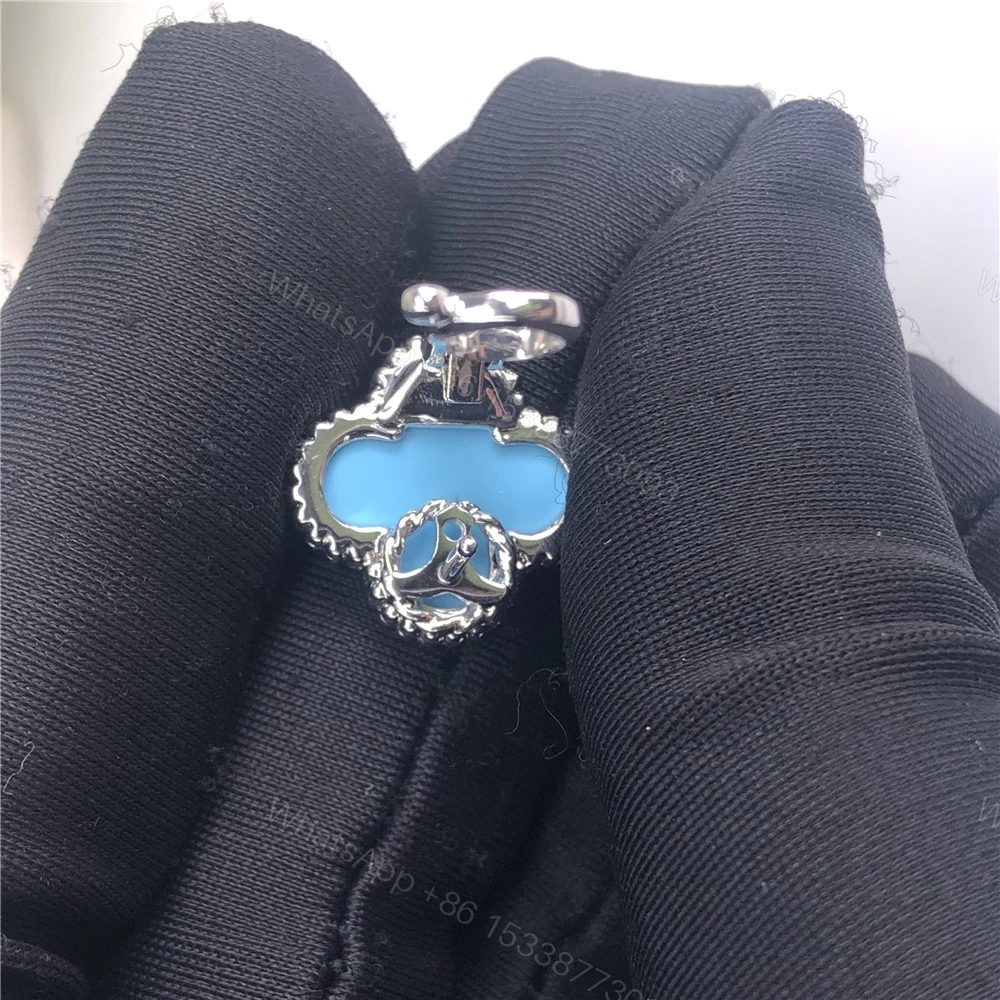 View 4 of Van Cleef & Arpels 18K White Gold Vintage Alhambra Earrings Turquoise