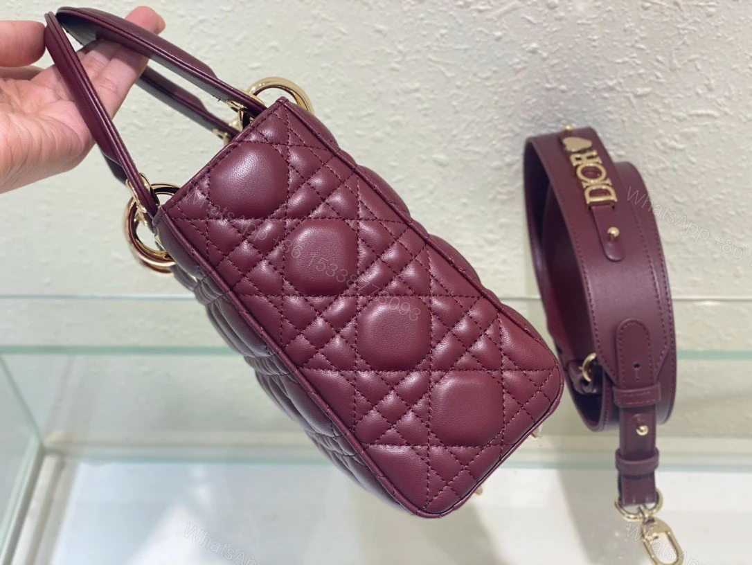 View 6 of Dior Lady ABC High-end Women’s Handbag, Dark Red, Soft Leather 20cm