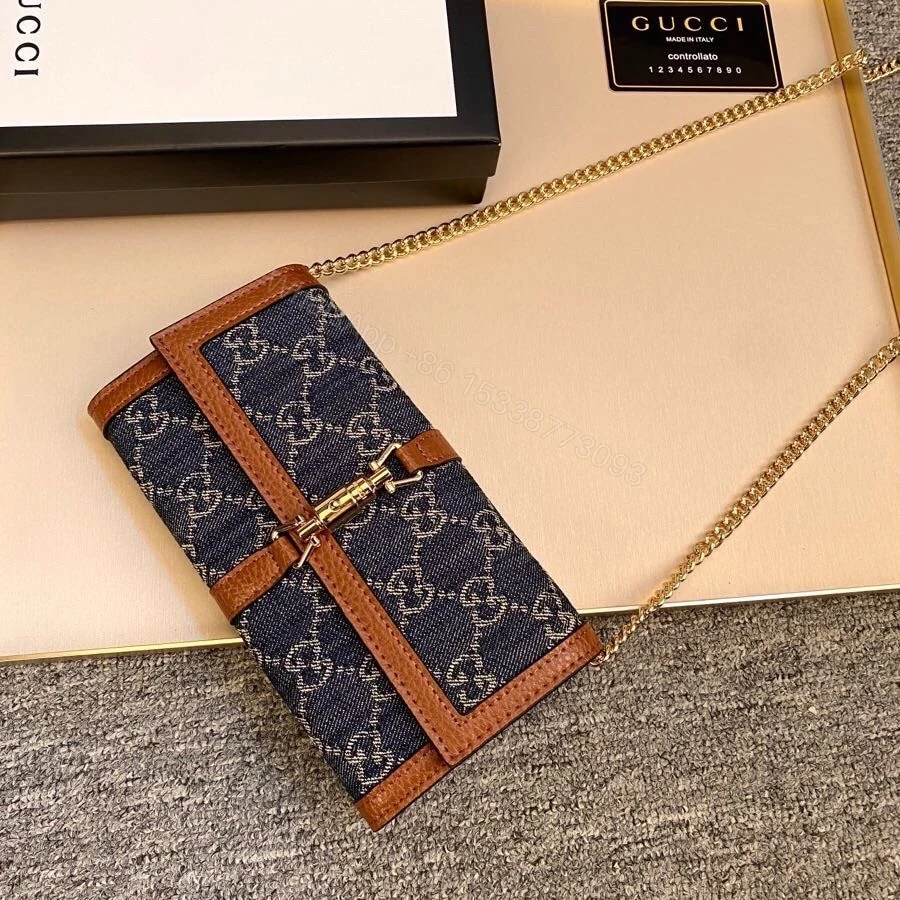 View 8 of Gucci Jackie 1961 Continental Chain Wallet GG Denim Blue 19Cm