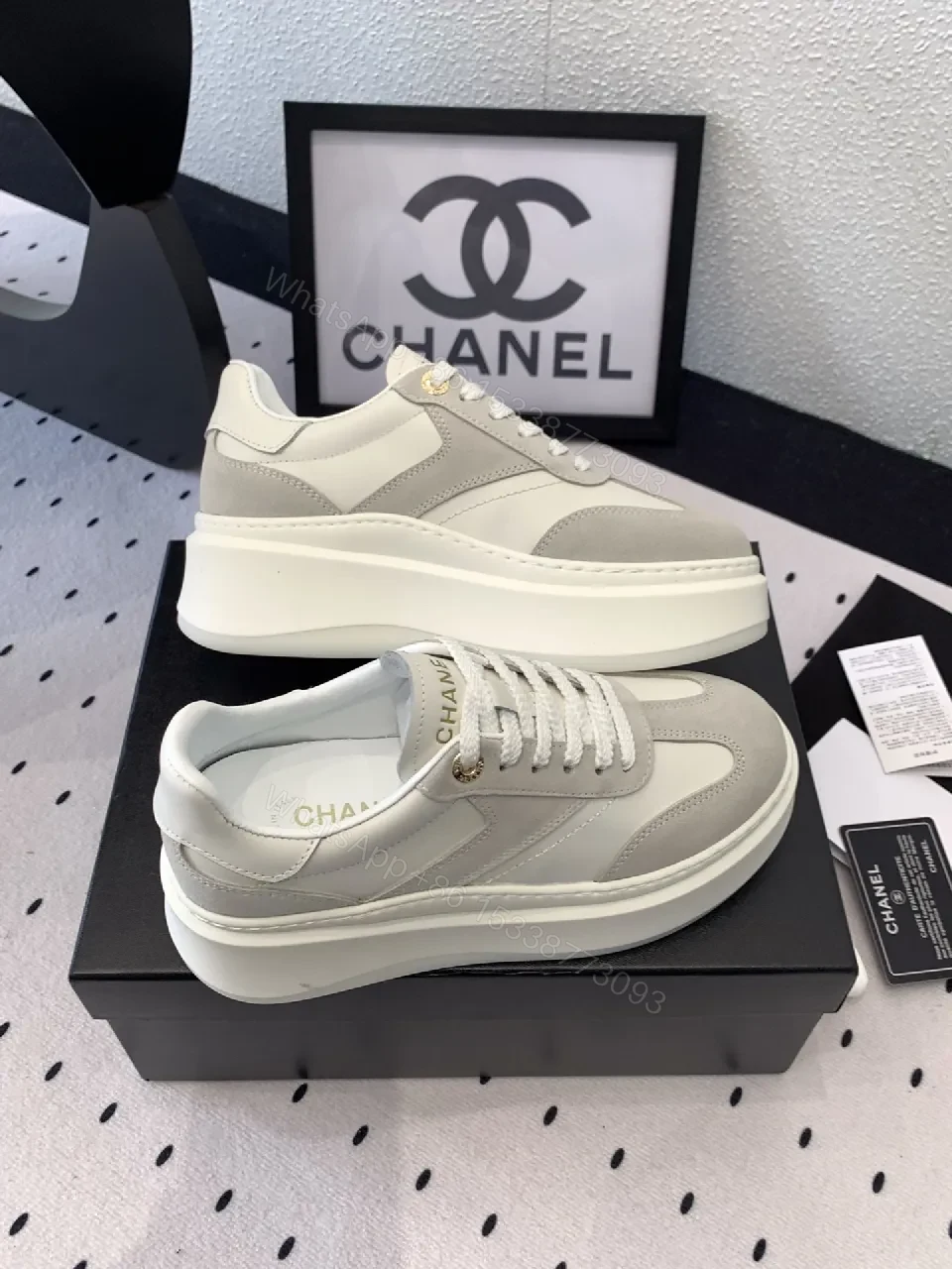 View 8 of White & Grey Luxe Leather High-Tops: Subtle Branding Sneakers