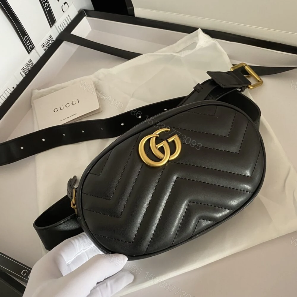 View 2 of Gucci GG Marmont Matelasse Belt Bag Black 18Cm
