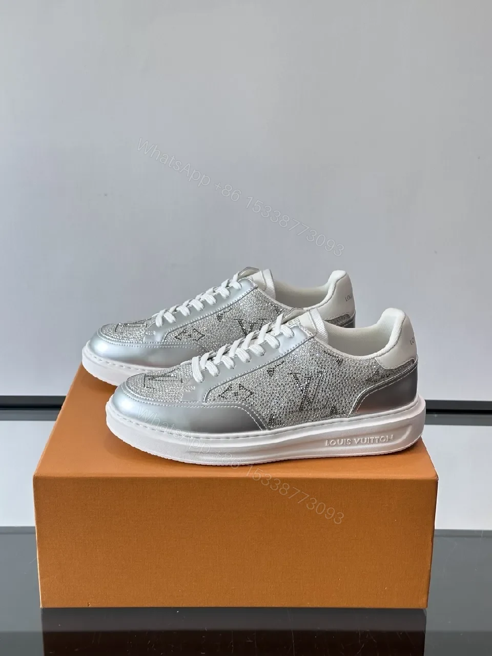 View 2 of Textured-Luxe Silver Sneakers: Sparkle-Contrast High-Tops