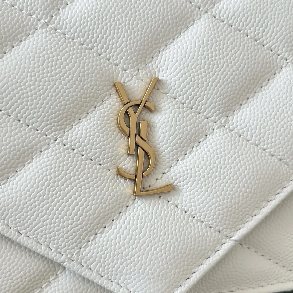 View 3 of White Quilted Leather Compact YSL Crossbody Bag with Gold Logo