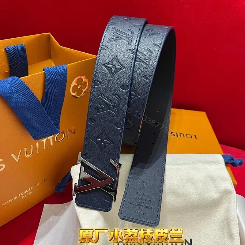 Chic Monogram Leather Belt — Navy, Classic Modern Style, Durable — view 1
