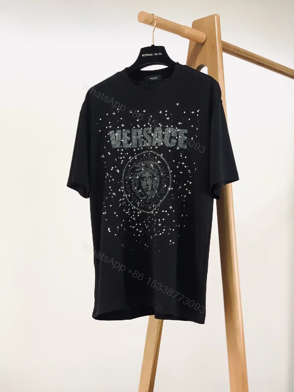 View 5 of Black Glittery Knit? Graphic Tee Versace Logo Center Oversized Short-Sleeve Tee