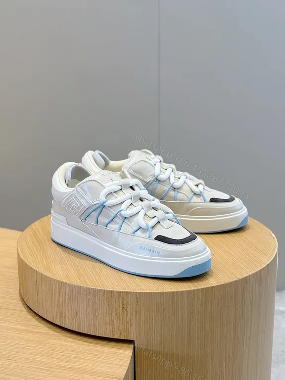 View 3 of White Balmain x Runner: Sculpted Paneling Sneakers