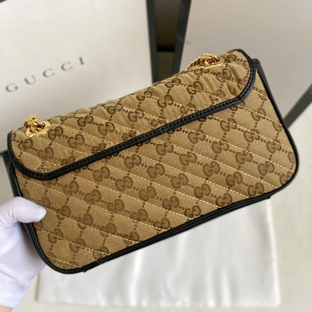 View 5 of Gucci GG Marmont Shoulder Bag Beige And Black 26Cm 443497 HVKEG 9772
