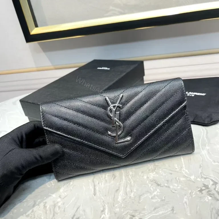 Compact Black Envelope Wallet with YSL Hardware — view 1