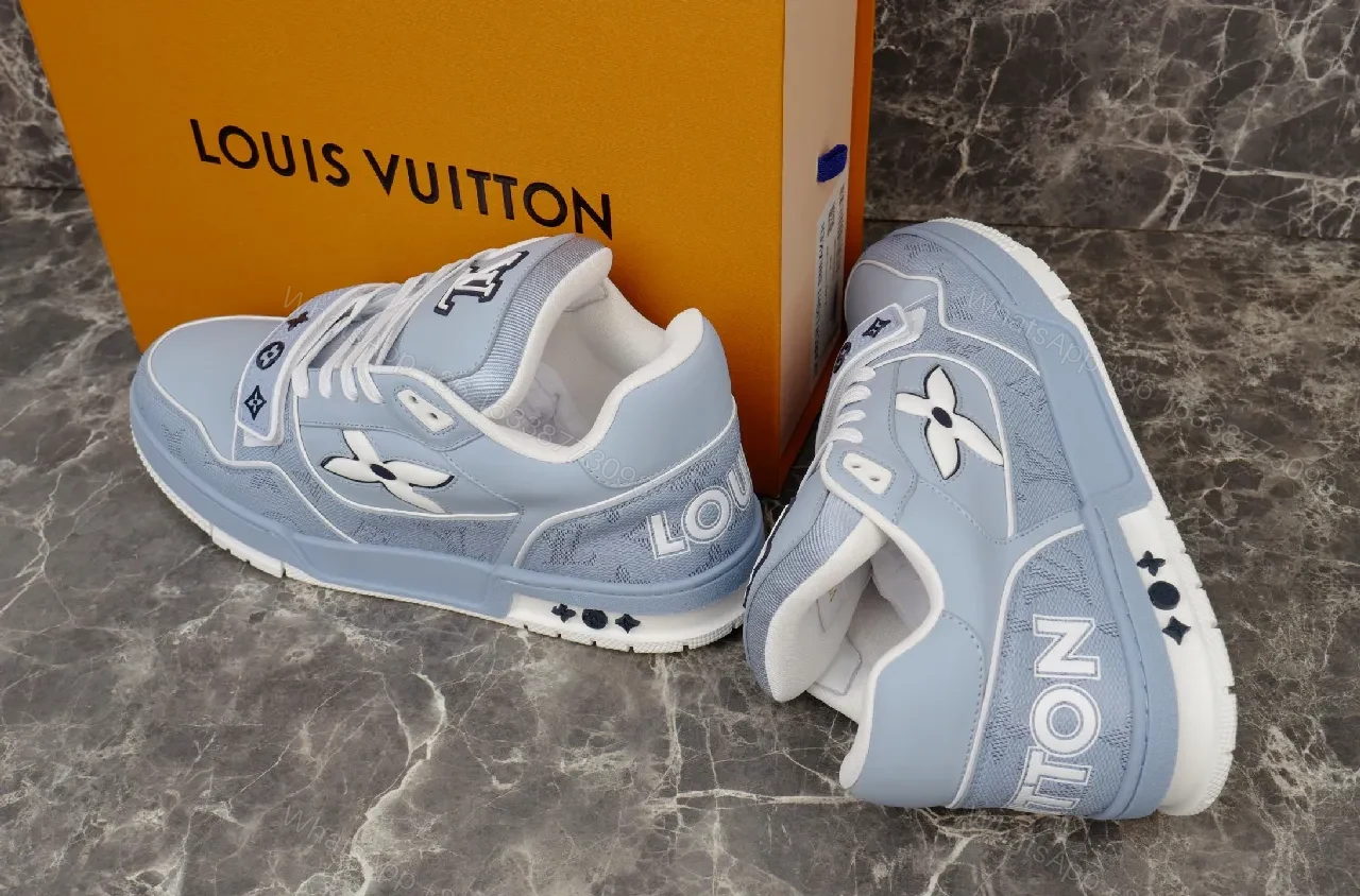 View 6 of Soft Blue Leather High-Top Sneaker with Luxe Details