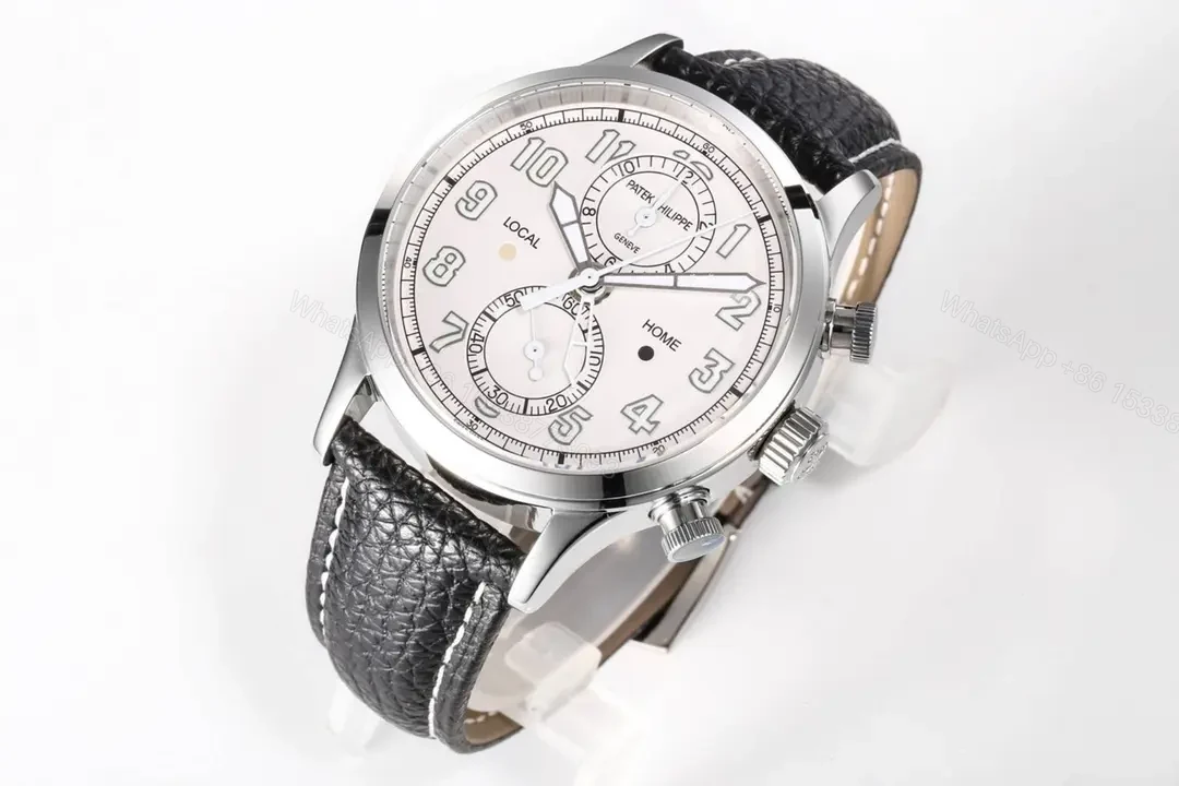 View 4 of Patek Philippe 5924G White Dial Multi Function Chronograph Watch with Black Italian Leather Strap