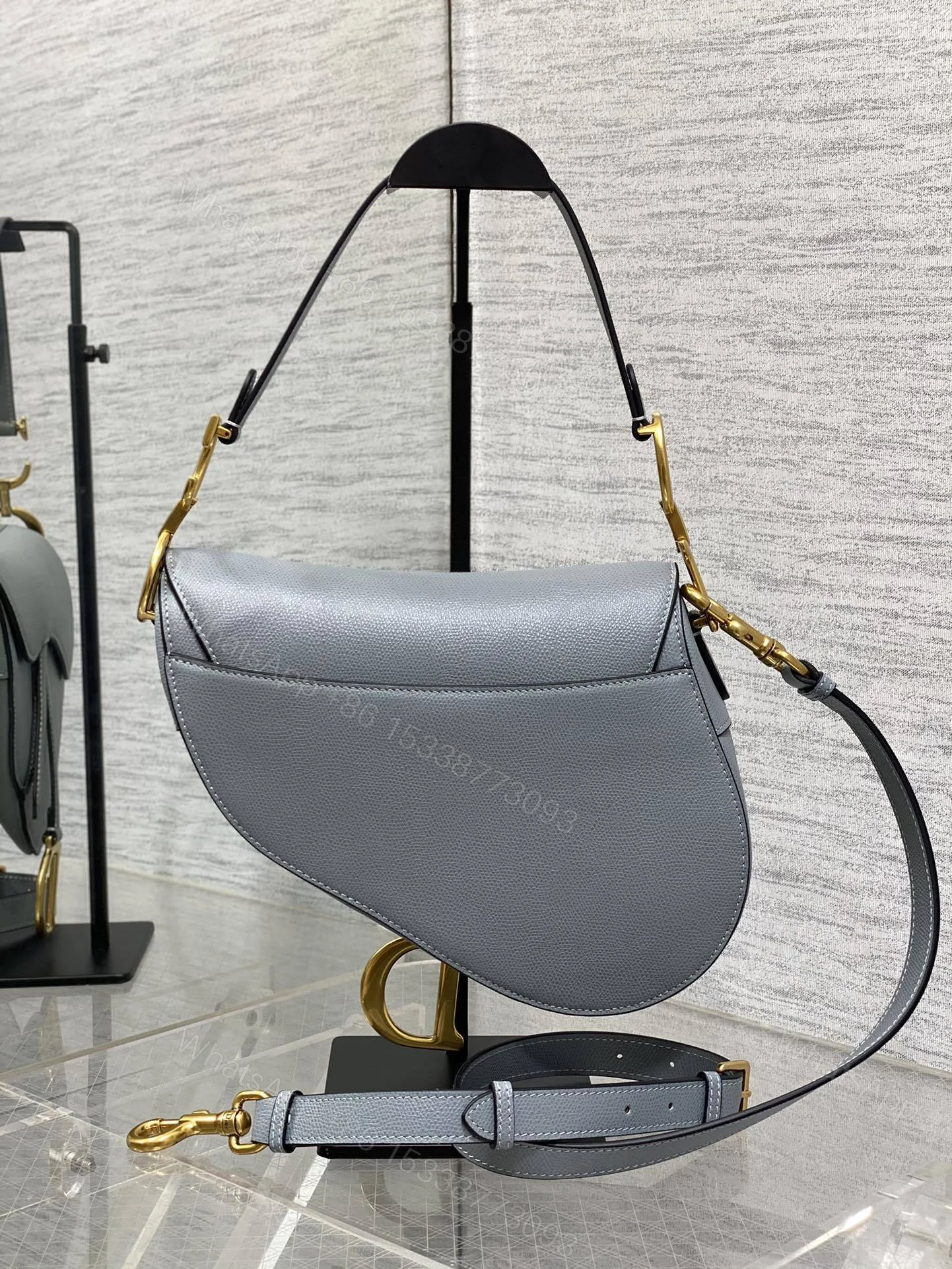 View 3 of Dior Saddle Bag in Deep Grey-Blue Gold Hardware