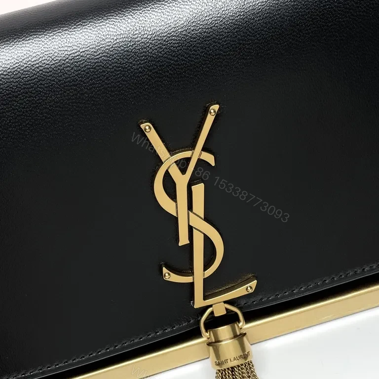 View 3 of Chic Black Leather YSL Tassel Shoulder Bag